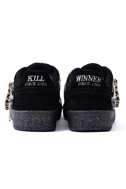 Black Suede Chain Court Sneakers - Wolvess