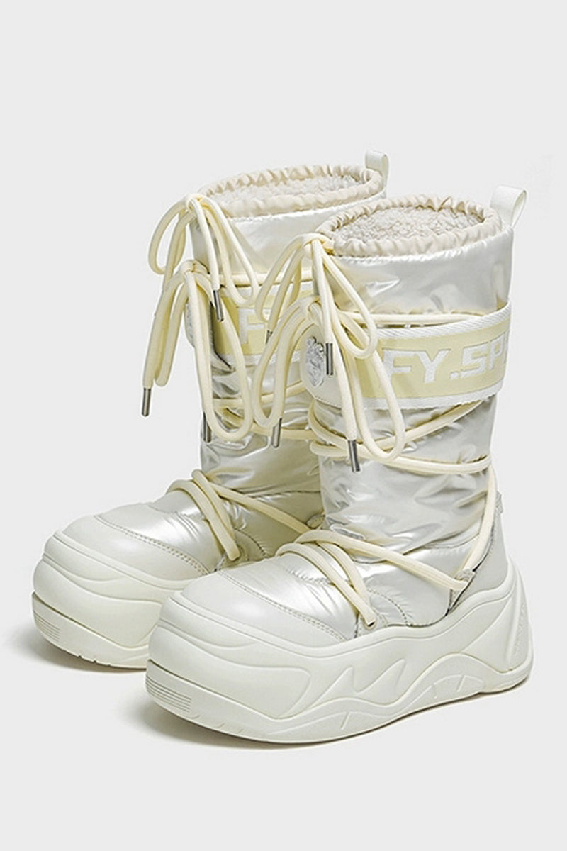 Metallic White Platform Winter Moon Boots - Wolvess