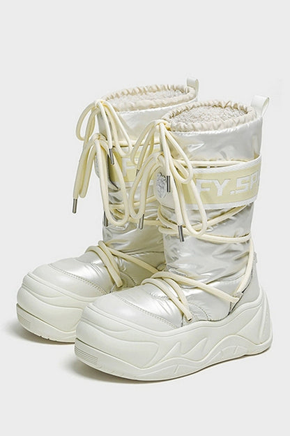 Metallic White Platform Winter Moon Boots - Wolvess
