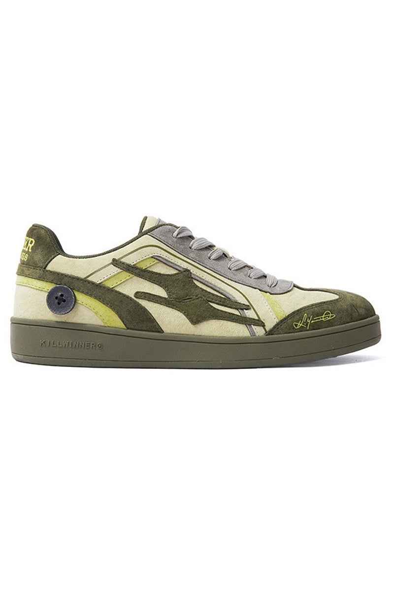 Olive Green Mixed Court Sneakers