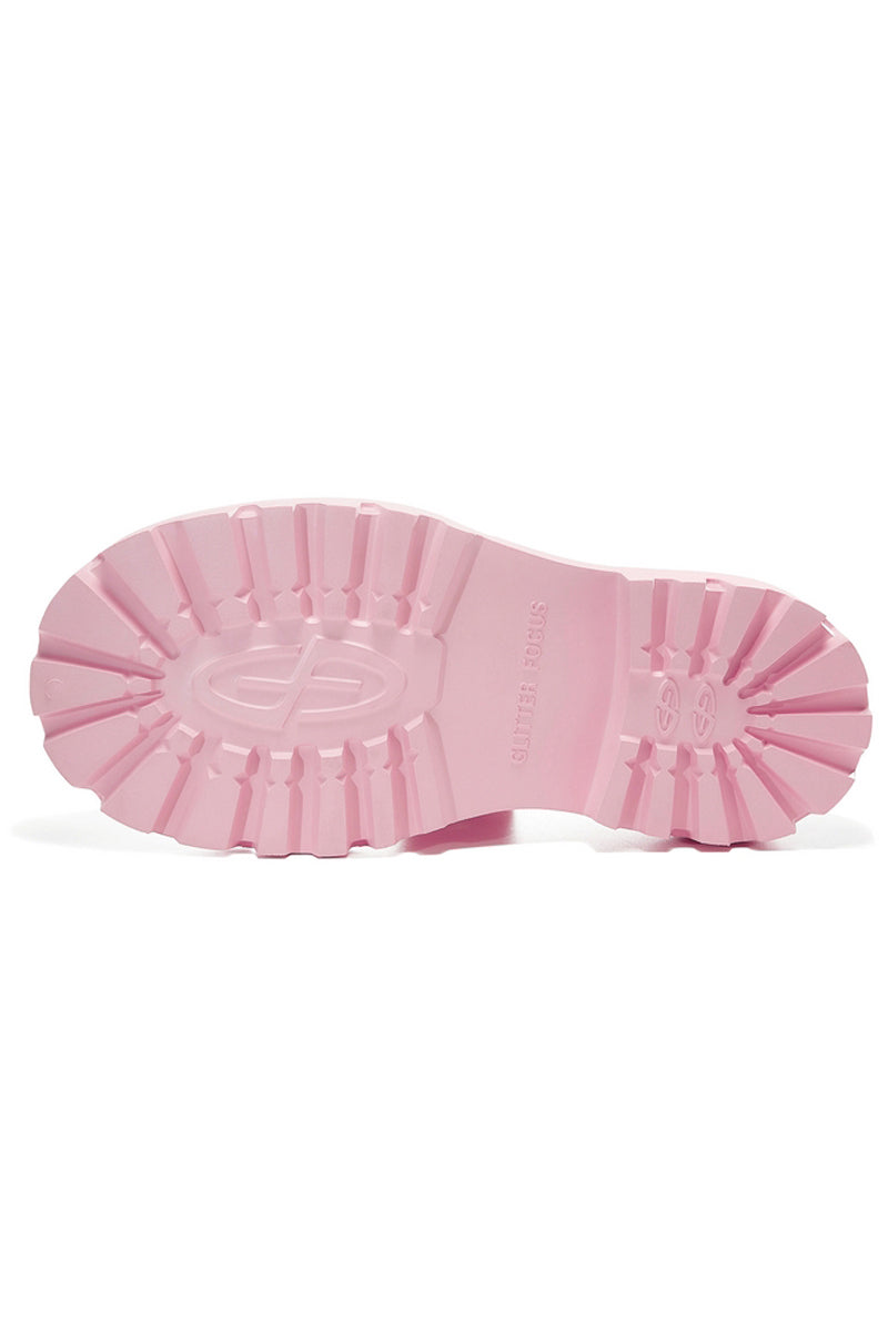 Pink Platform Derby Shoes with Lug Sole - Wolvess