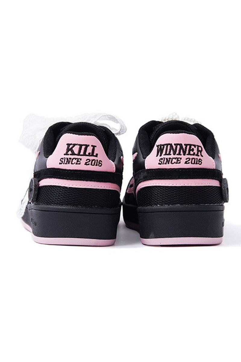 Black and Pink Court Sneakers - Wolvess