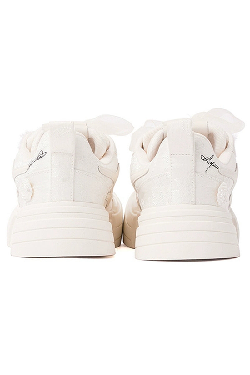 Silk All White Platform Canvas Chunky Sneakers - Wolvess