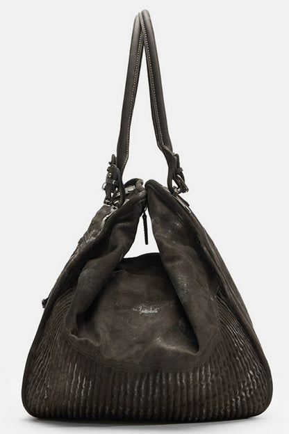 Distressed Hexagon Leather Shoulder Bag - Wolvess