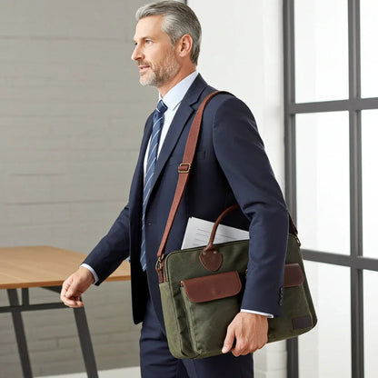 Laptop Bag, Maxwell Waxed Canvas Briefcase with Top Zipper MiamiLeathers.com