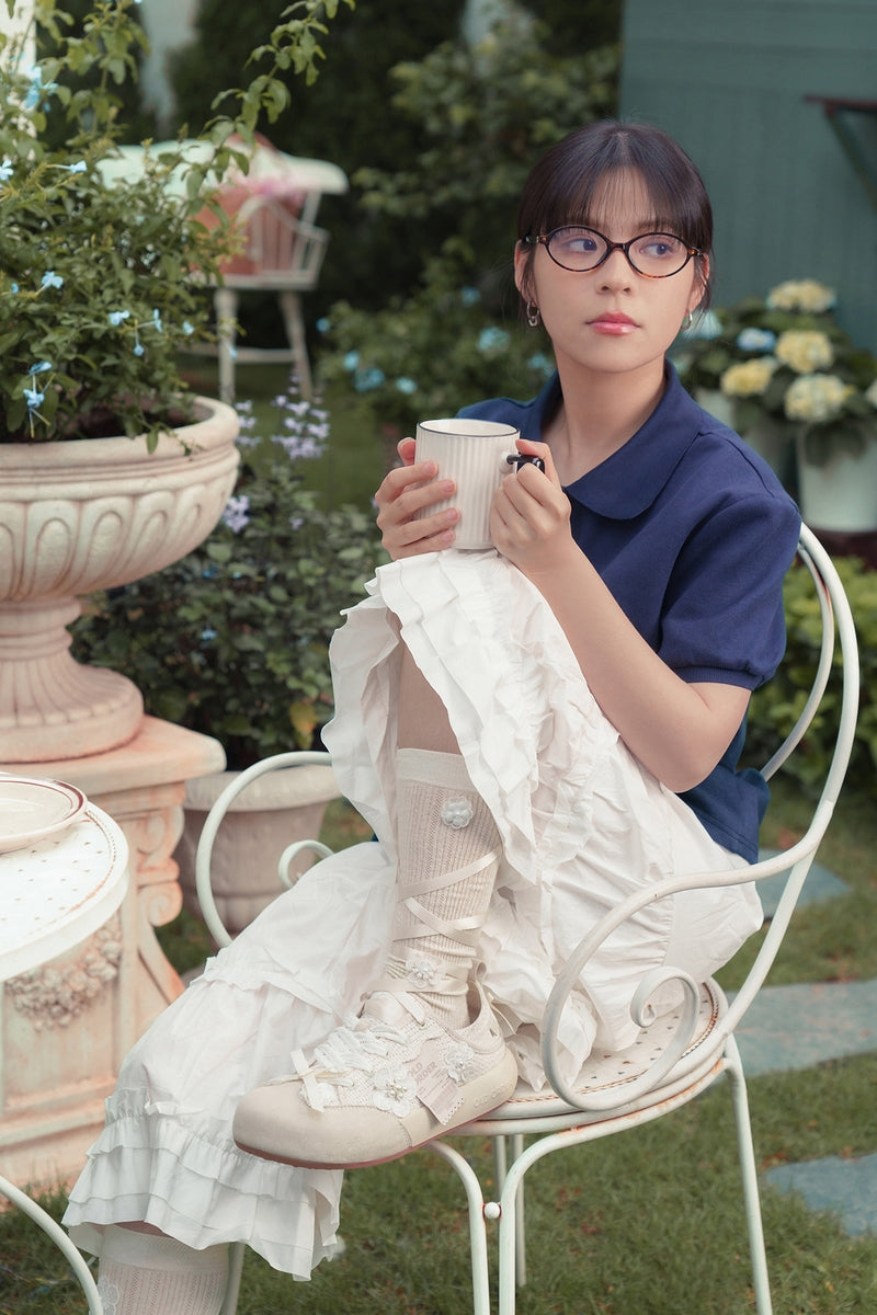 Lace Bow Sneakers Cream White - Wolvess