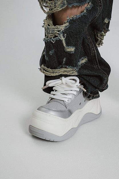Silver Mesh Platform Wave Chunky Sneakers - Wolvess