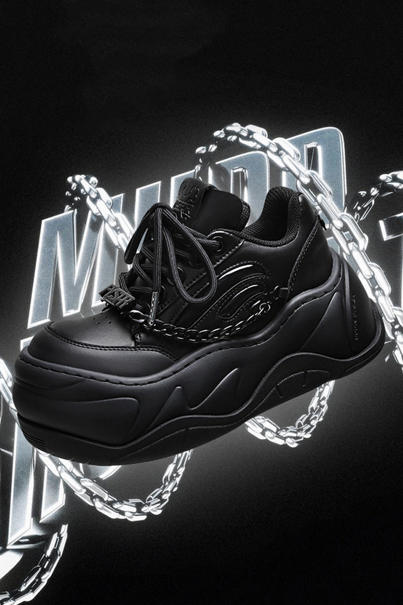All Black Chain Platform Wave Sneakers - Wolvess