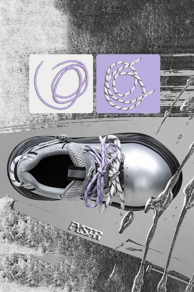 Silver Mesh Platform Wave Buckle Sneakers - Wolvess