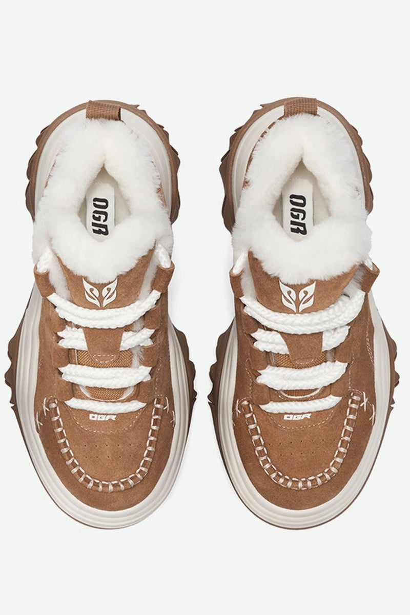 Brown Suede Chunky Platform Sneakers - Wolvess