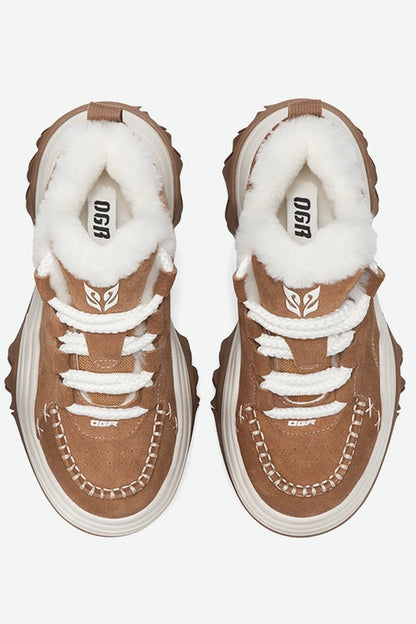Brown Suede Chunky Platform Sneakers - Wolvess