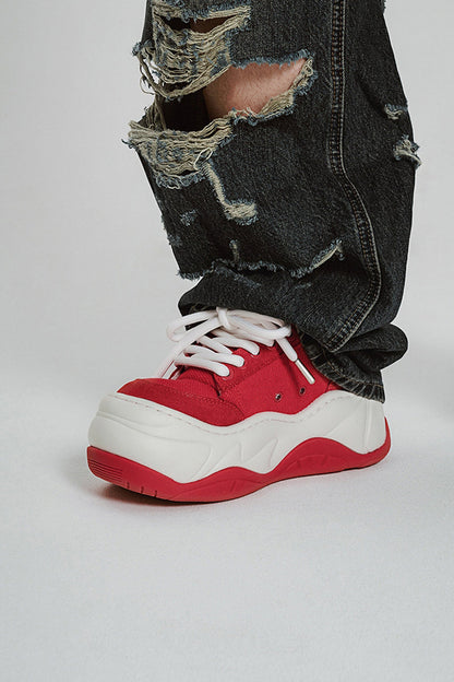 Red White Platform Wave Chunky Sneakers - Wolvess