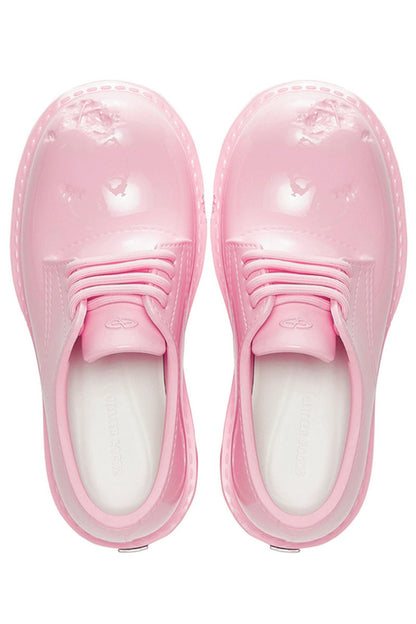 Pink Platform Derby Shoes with Lug Sole - Wolvess