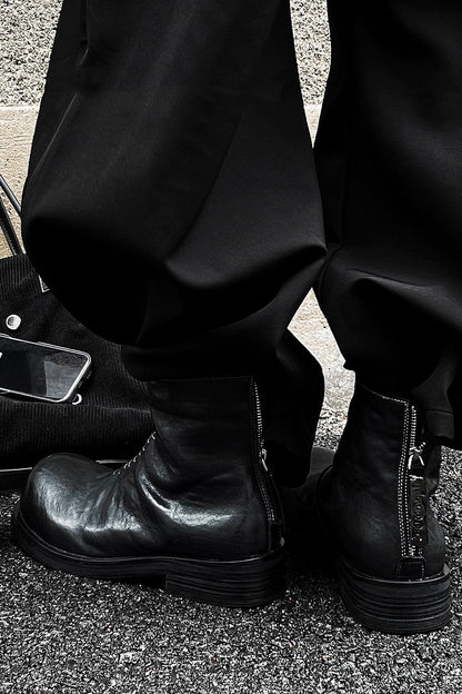 Black Leather Lace-Up Combat Boots - Wolvess