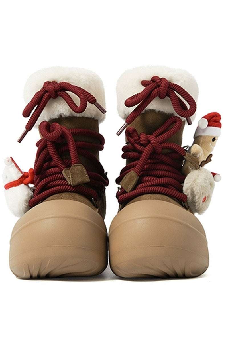 Holiday Winter Boot Brown with Gingerbread Man Charm - Wolvess