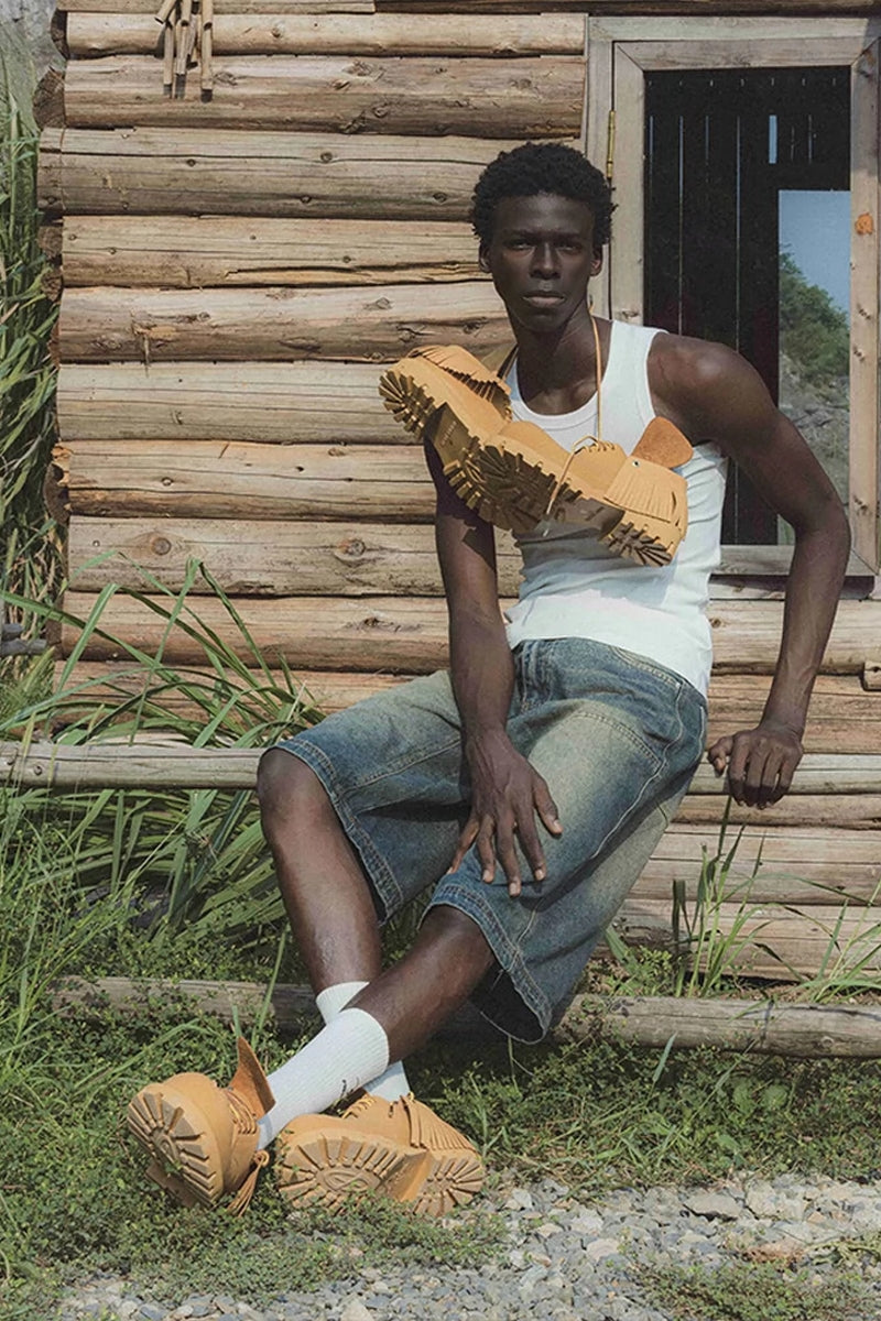 Tan Leather Platform Derby Shoes with Fringe Detail and Lug Sole - Wolvess