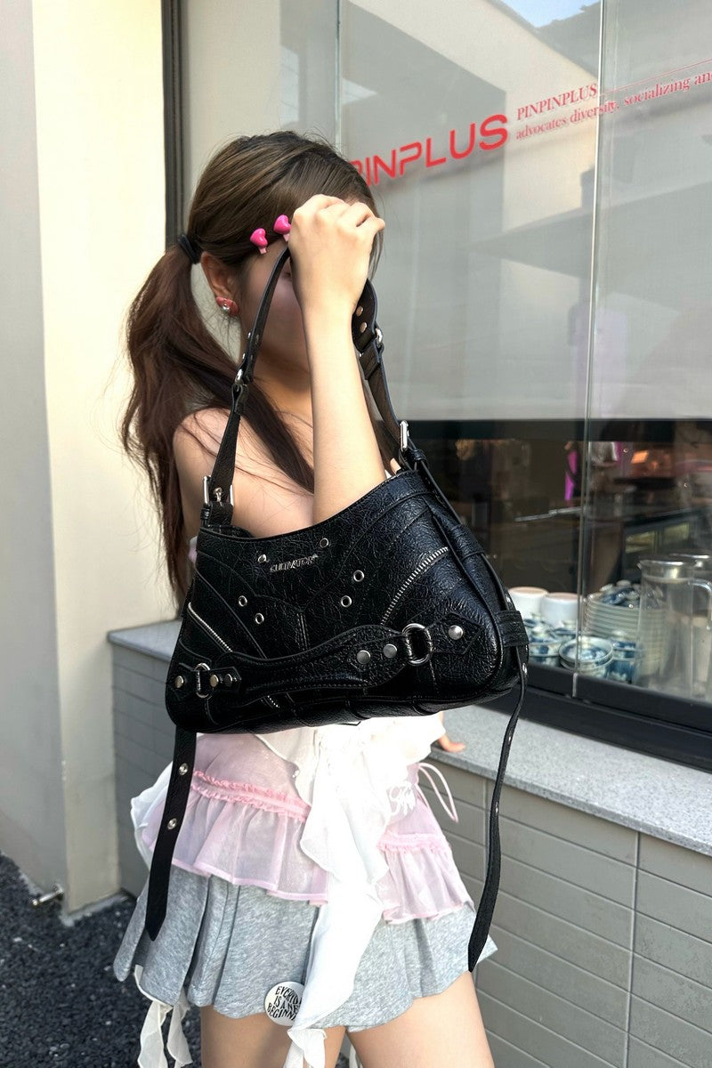 Textured Studded Shoulder Bag - Wolvess