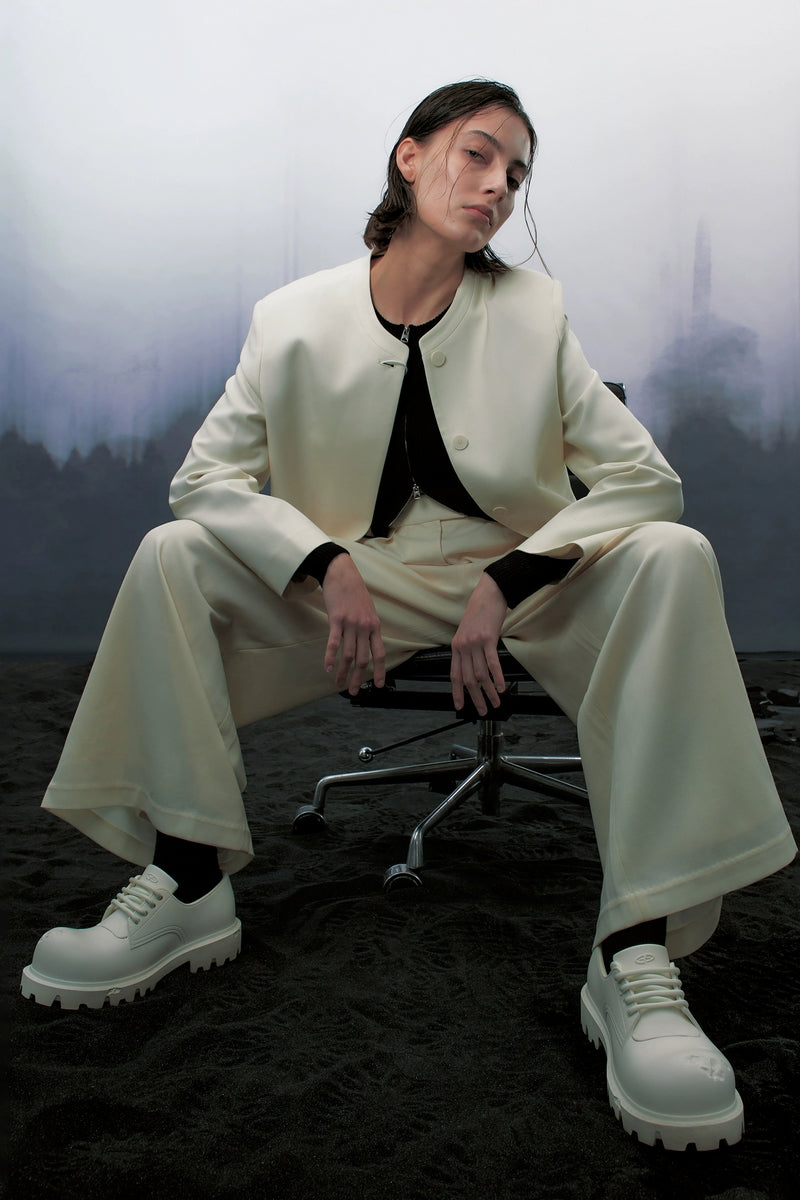 White Platform Derby Shoes with Lug Sole - Wolvess