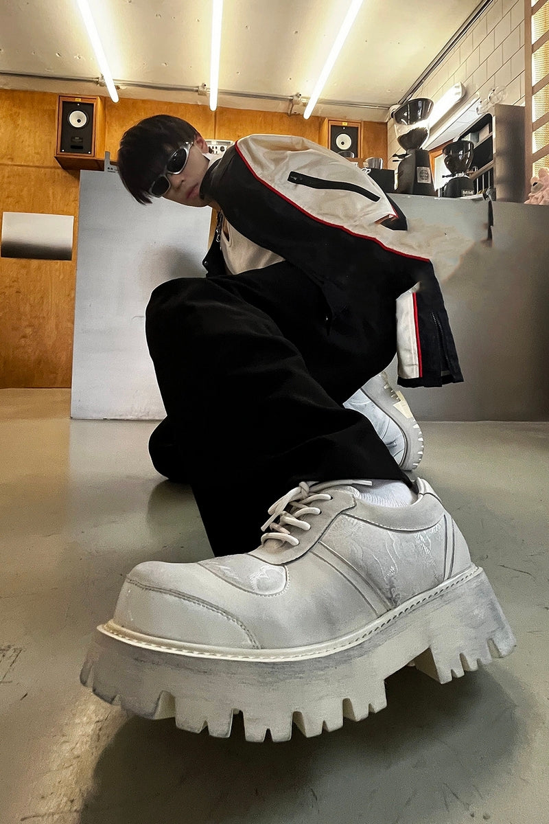 White Platform Combat Oxford Shoes - Wolvess