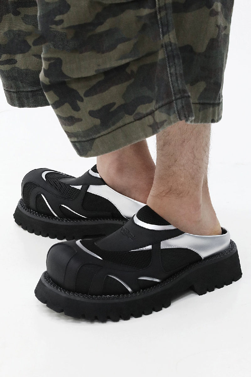 Black and Silver Mesh Platform Slip-Ons - Wolvess