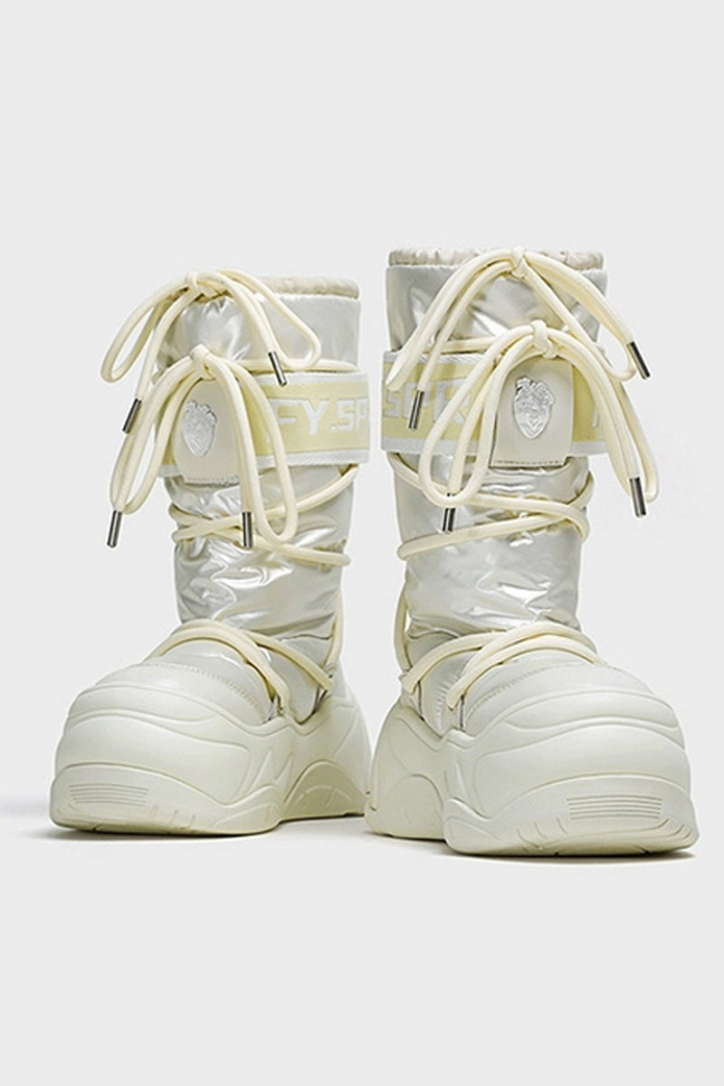 Metallic White Platform Winter Moon Boots - Wolvess