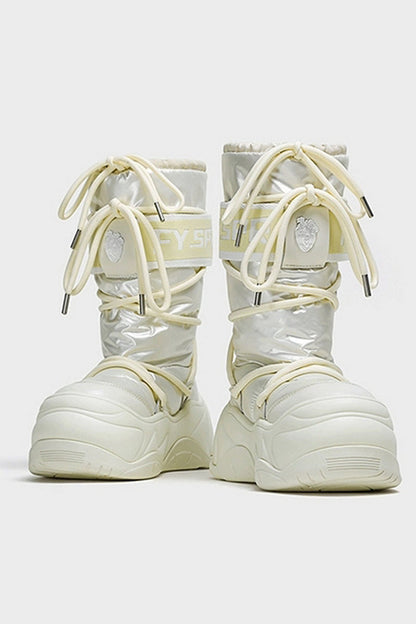 Metallic White Platform Winter Moon Boots - Wolvess
