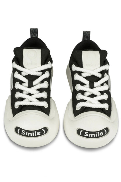 Classic Black White Platform Canvas Sneakers - Wolvess