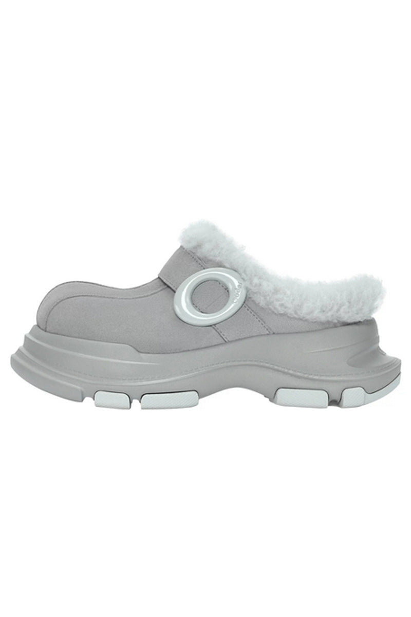 Grey Faux Fur Lined Platform Clog - Wolvess
