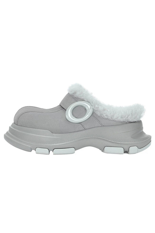 Grey Faux Fur Lined Platform Clog - Wolvess