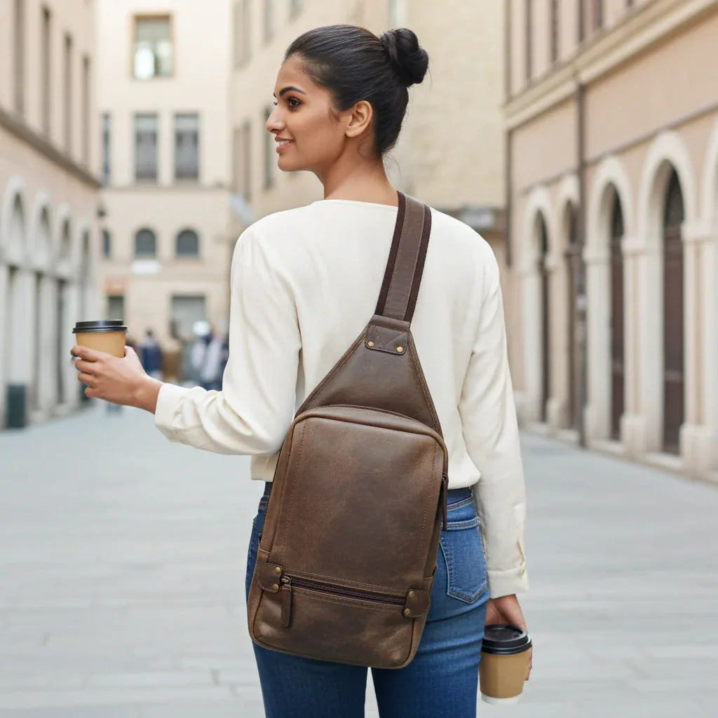 Full-Grain Crazy Horse Leather Sling Bag – Rugged Style, Two-Way Carry MiamiLeathers.com