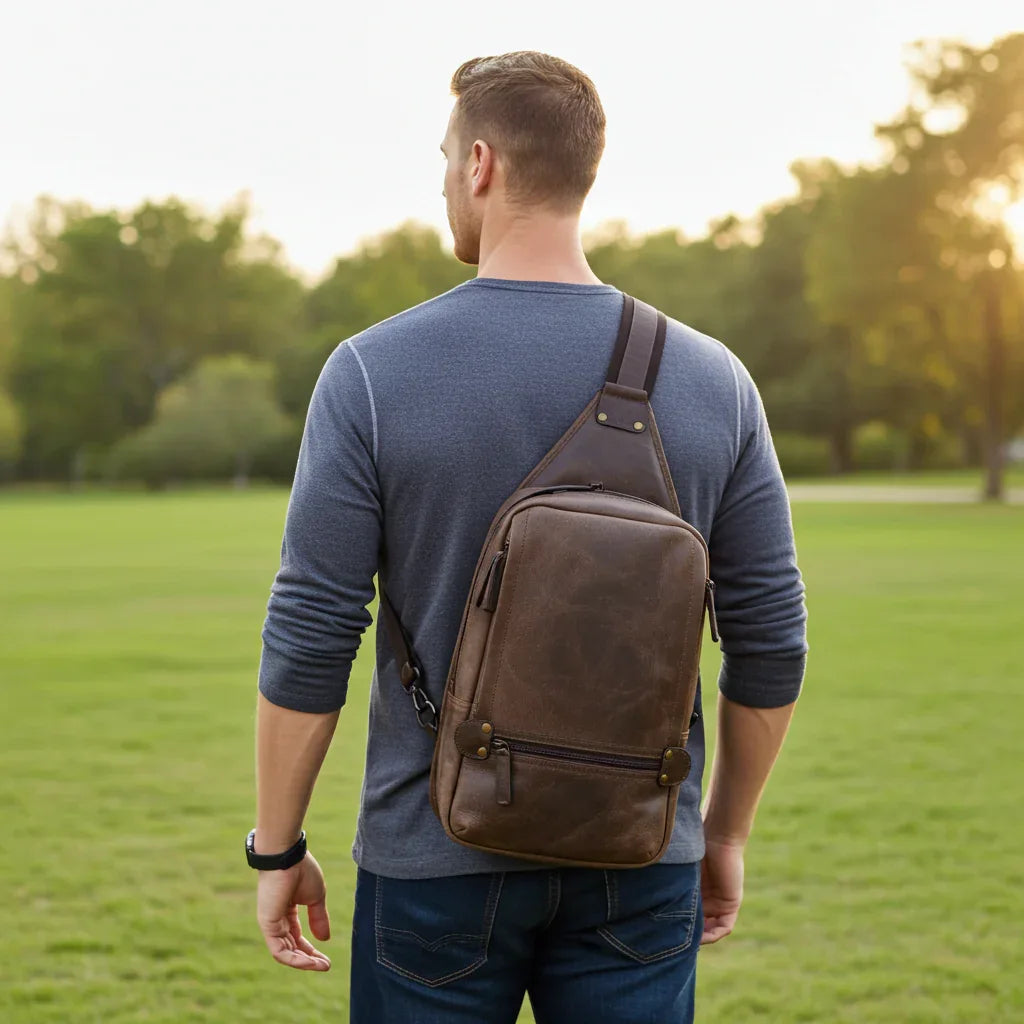 Full-Grain Crazy Horse Leather Sling Bag – Rugged Style, Two-Way Carry MiamiLeathers.com