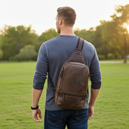 Full-Grain Crazy Horse Leather Sling Bag – Rugged Style, Two-Way Carry MiamiLeathers.com