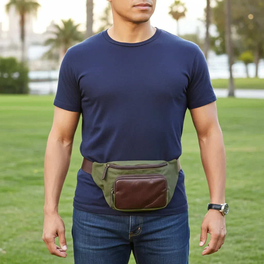 Belt Bag, Maxwell Waxed Canvas Waist Pack MiamiLeathers.com