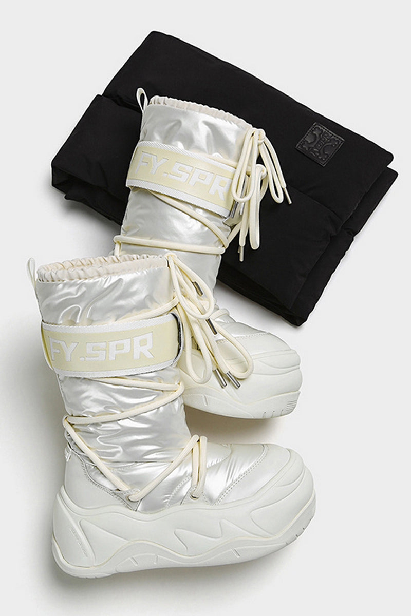 Metallic White Platform Winter Moon Boots - Wolvess