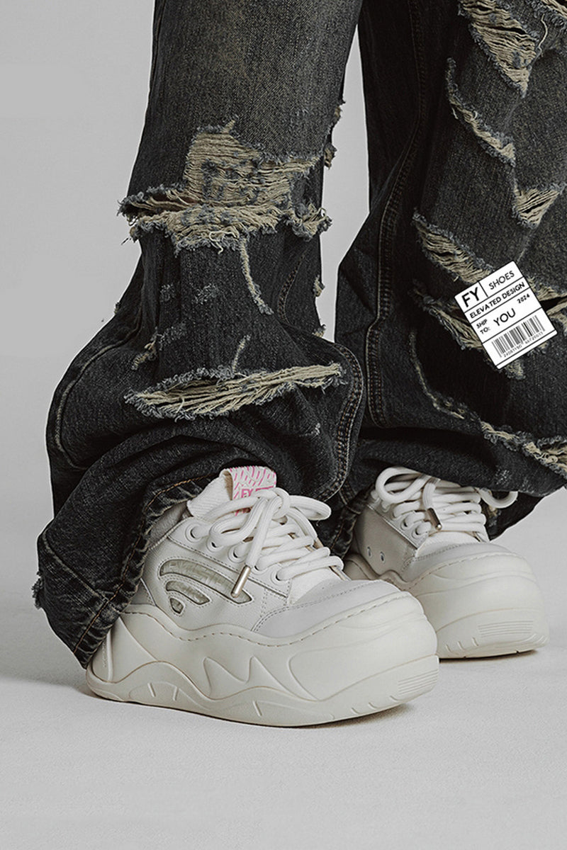 All White Platform Wave Chunky Sneakers - Wolvess
