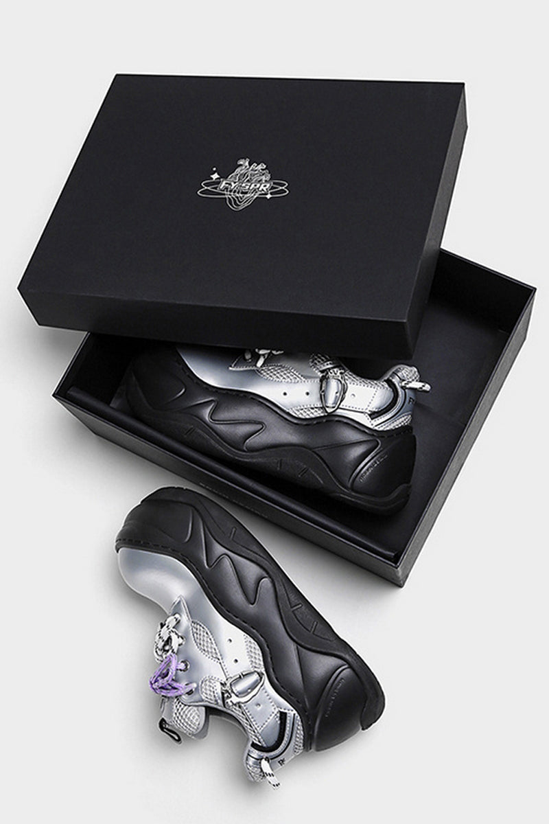 Silver Mesh Platform Wave Buckle Sneakers - Wolvess