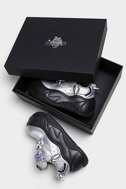 Silver Mesh Platform Wave Buckle Sneakers - Wolvess