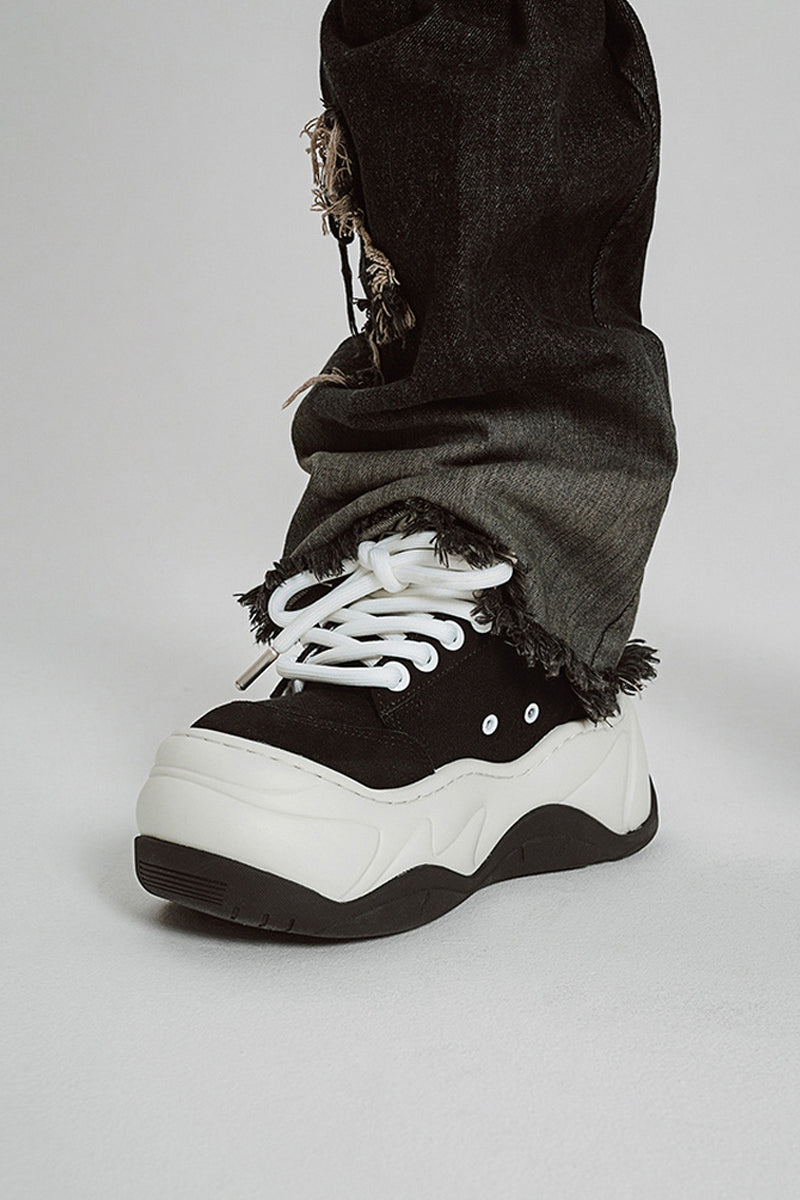 Black White Platform Wave Chunky Sneakers - Wolvess