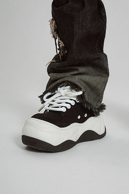 Black White Platform Wave Chunky Sneakers - Wolvess