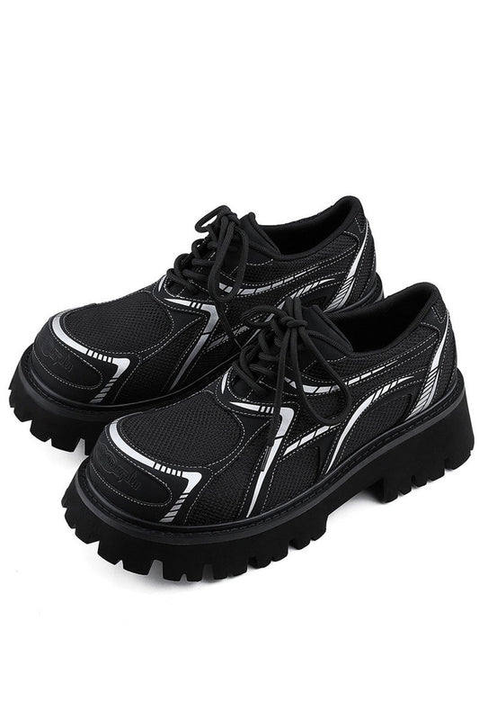 Black Mesh Platform Sneakers with White Accents - Wolvess