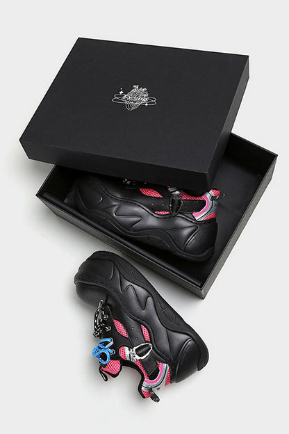 Black Pink Mesh Platform Chunky Sneakers - Wolvess