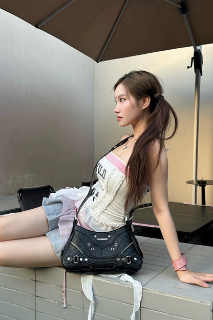 Textured Studded Shoulder Bag - Wolvess