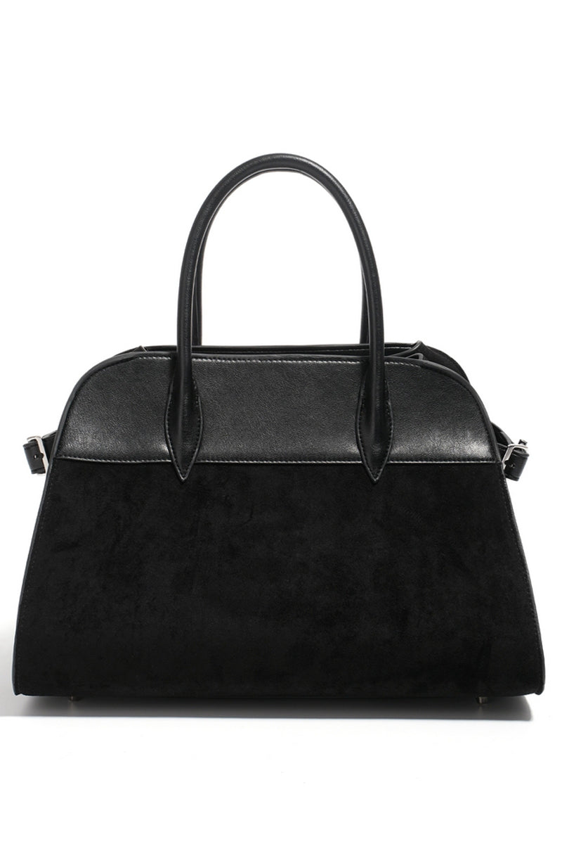 Luxe Patchwork Suede Tote - Black Elegant Handbag with Dual Handles - Wolvess
