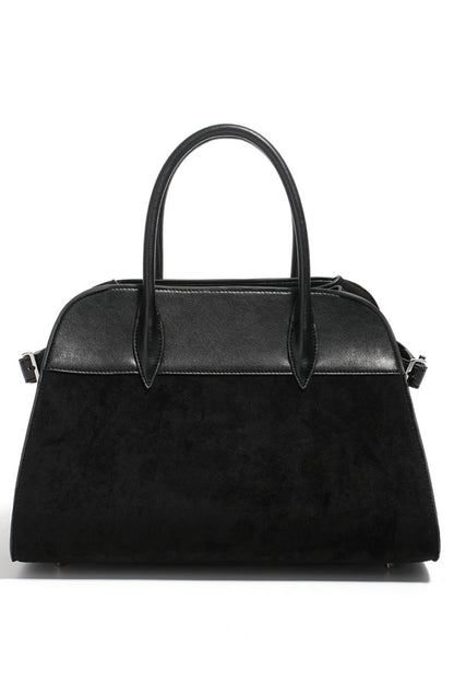 Luxe Patchwork Suede Tote - Black Elegant Handbag with Dual Handles - Wolvess