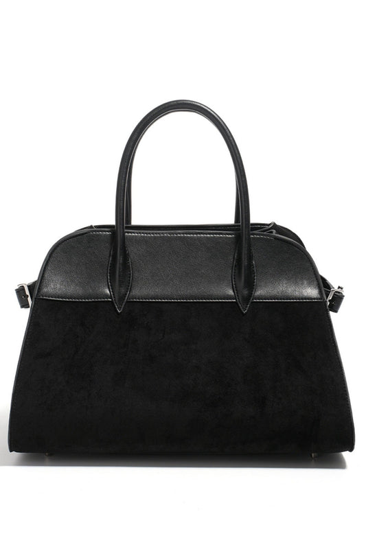 Luxe Patchwork Suede Tote - Black Elegant Handbag with Dual Handles - Wolvess