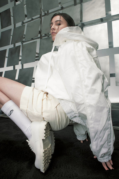 White Platform Derby Shoes with Lug Sole - Wolvess