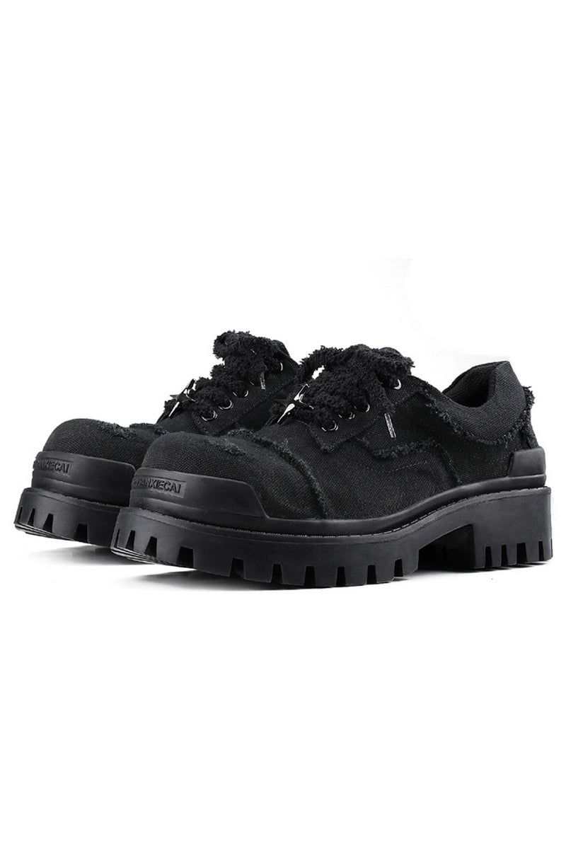 Black Distressed Canvas Platform Sneakers - Wolvess