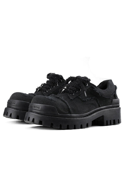 Black Distressed Canvas Platform Sneakers - Wolvess