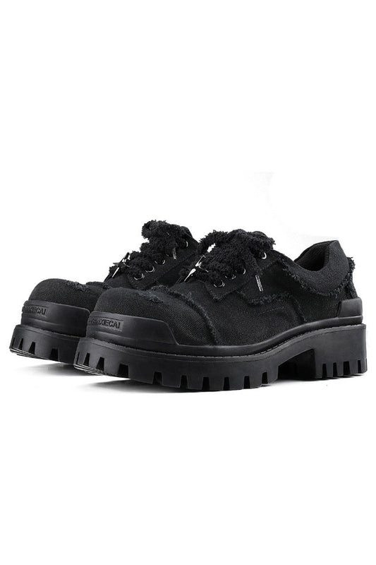 Black Distressed Canvas Platform Sneakers - Wolvess