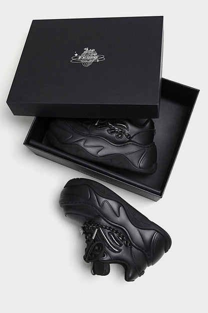 All Black Chain Platform Wave Sneakers - Wolvess